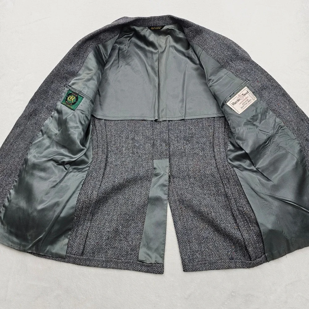 Club Room Harris Tweed Blazer Mens 40R Blue Gray Herringbone Wool Sport Coat Ivy